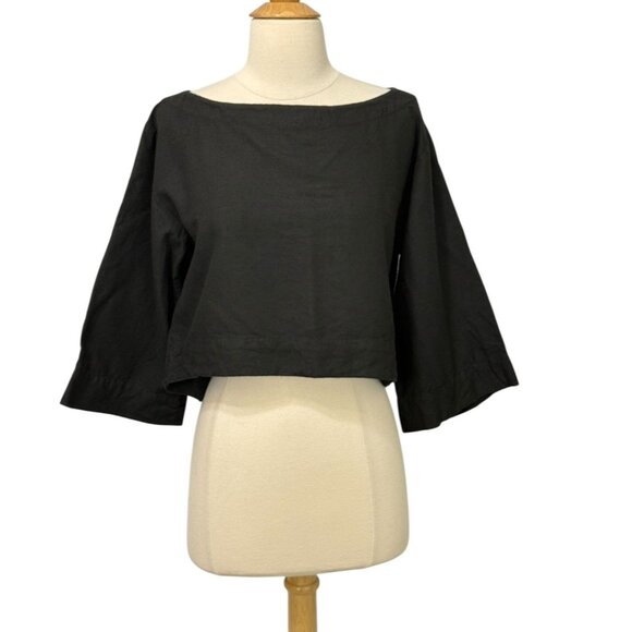 Laude the Label Popover Top Black Raw Silk Cropped Minimalist Boxy Modern Size S - Picture 1 of 9